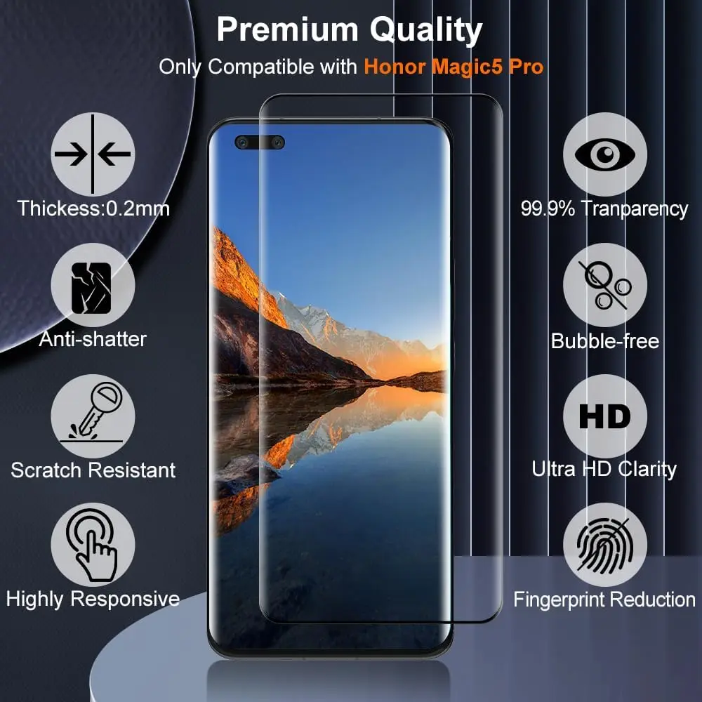 3Pcs Tempered Glass For Huawei Honor Magic 5 Pro Magic 5 Lite 3D Curved Ultrasonic Fingerprint Screen Protector