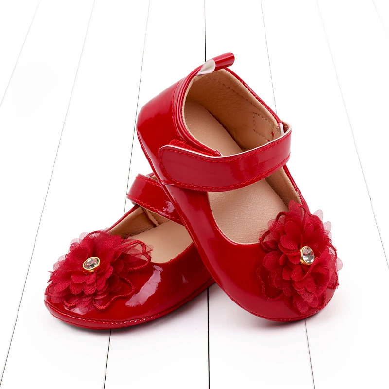 Baby Girl Premium PU Flats Infant Flower First Walker Crib Shoes for Party Festival Baby Shower