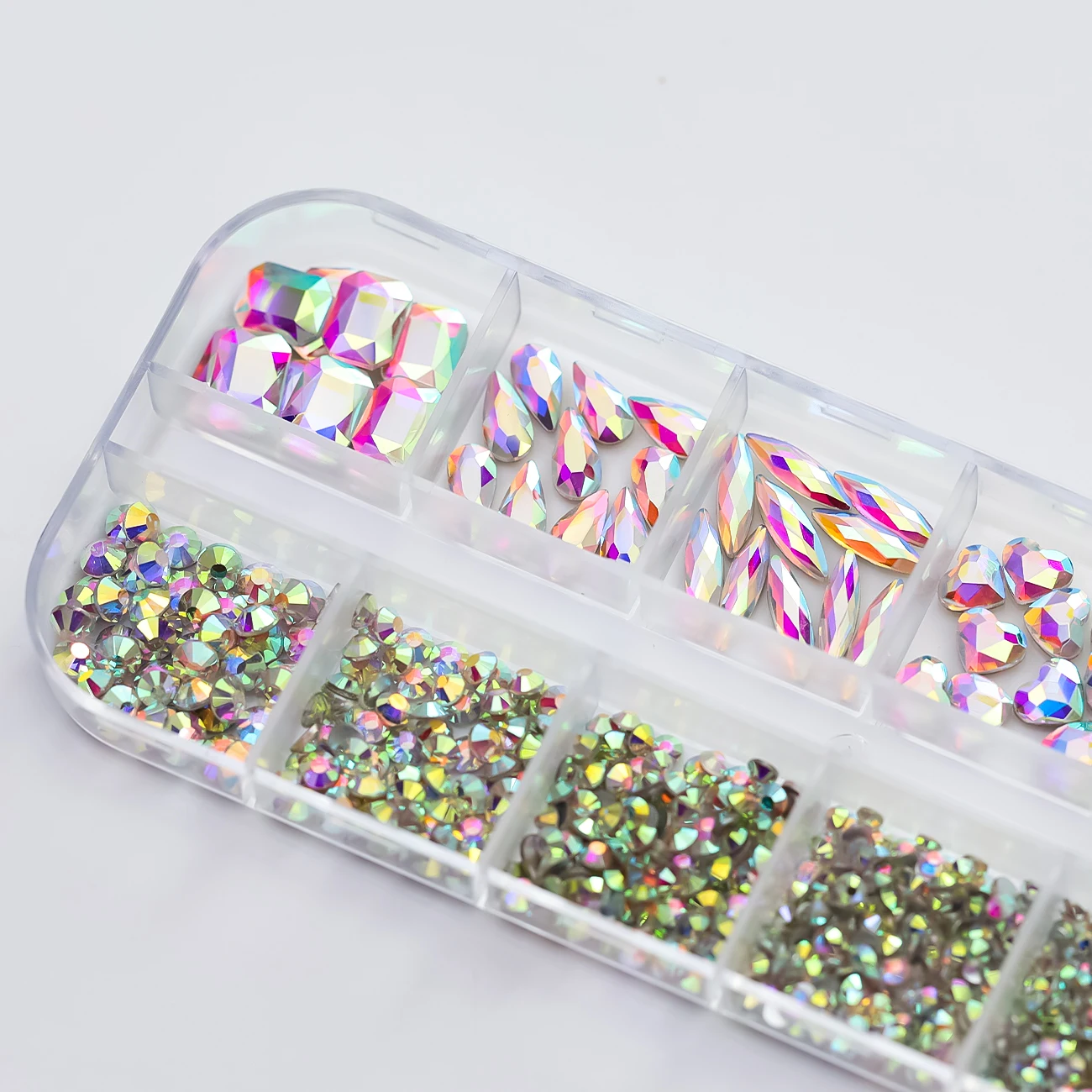 12 griglie 3D AB Nail Art strass misto rotondo cuore goccia forma quadrata vetro diamante pendenti per unghie artigianato fai da te accessori per manicure