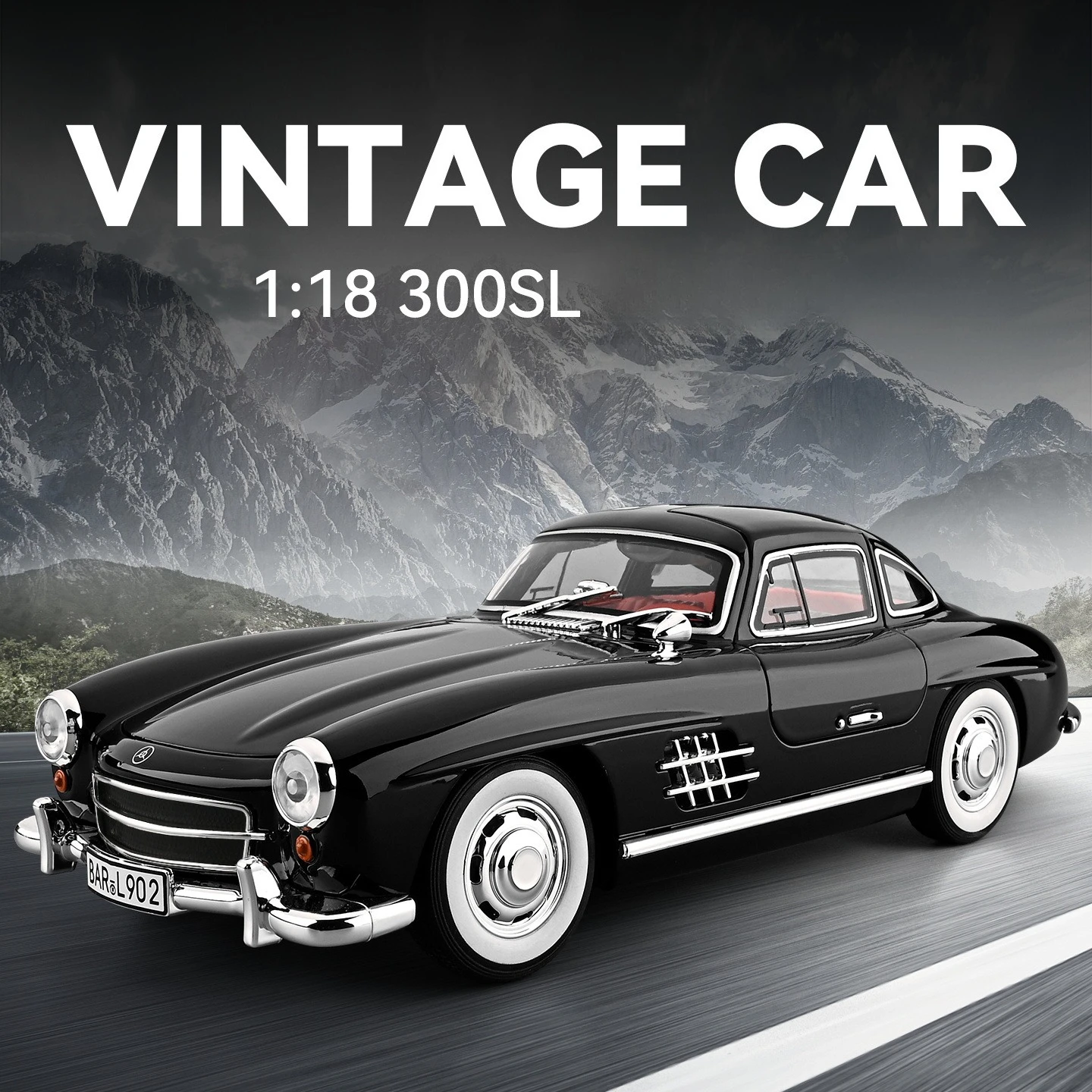 

1:18 300SL Alloy car model sound and light retro and nostalgic car model collection decoration ornaments