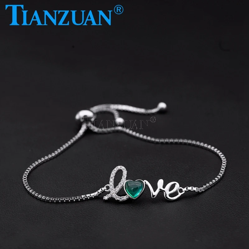 Classic 5X5mm Heart Shape Emerald Green 925 Silver For Women Bracelets Simple Bangles Love Valentine's Day Gift Jewelry