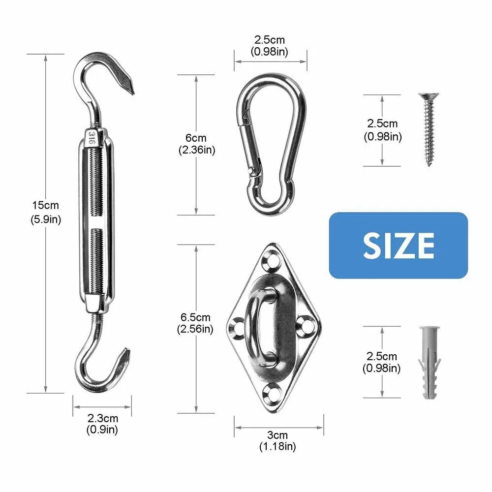 Żagiel przeciwsłoneczny zestaw narzędzi do trójkąta prostokąt parasol przeciwsłoneczny żagiel przeciwsłoneczny instalacja, 304 klasy ze stali