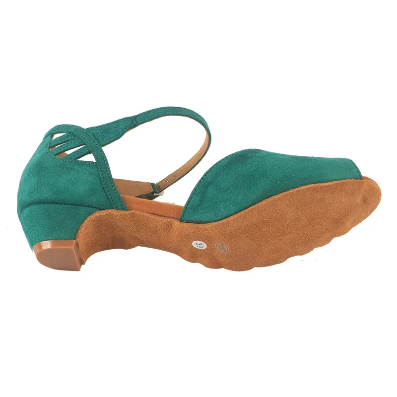 Wedopus الزيتون فو الجلد المدبوغ أحذية الرقص كعب منخفض الجلد المدبوغ وحيد سانشا قاعة الرقص امرأة الصنادل 3 سنتيمتر كعب مربع