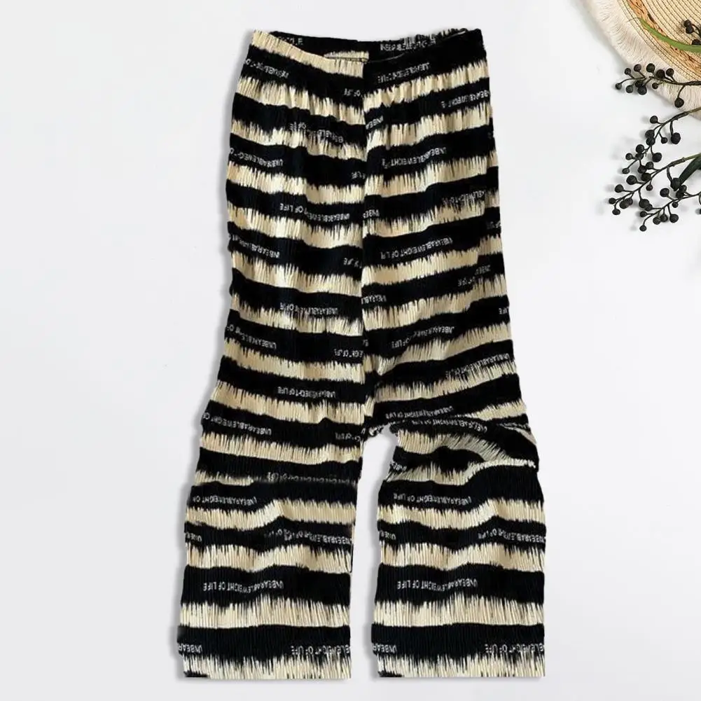 Loose Trousers Women Wide-leg Pants Stylish Women's Casual Pants Elastic High Waist Wide-leg Lounge Trousers Striped Print