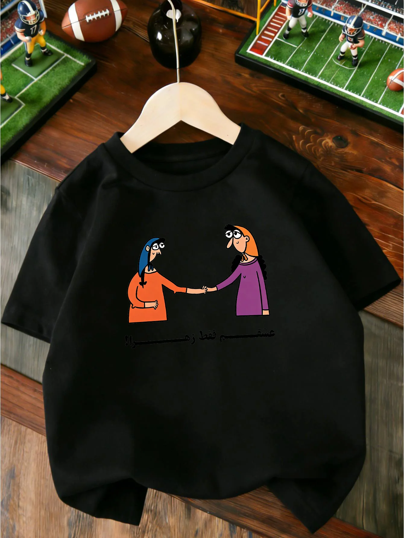 Cartoon Two Ladies Handshake Arabic Letter Print T Shirt Boys Girls Lovely Short Sleeve Tee Family Matching Kids Cotton Tops