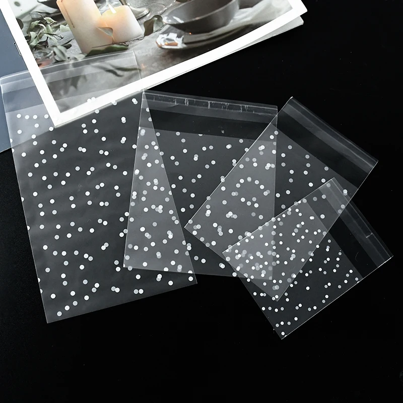 100pcs Transparent Dot Candy Bags Plastic Clear Food Cookie Gift Bags Self Adhesive Pouch Wedding Birthday Candy Packaging Bag