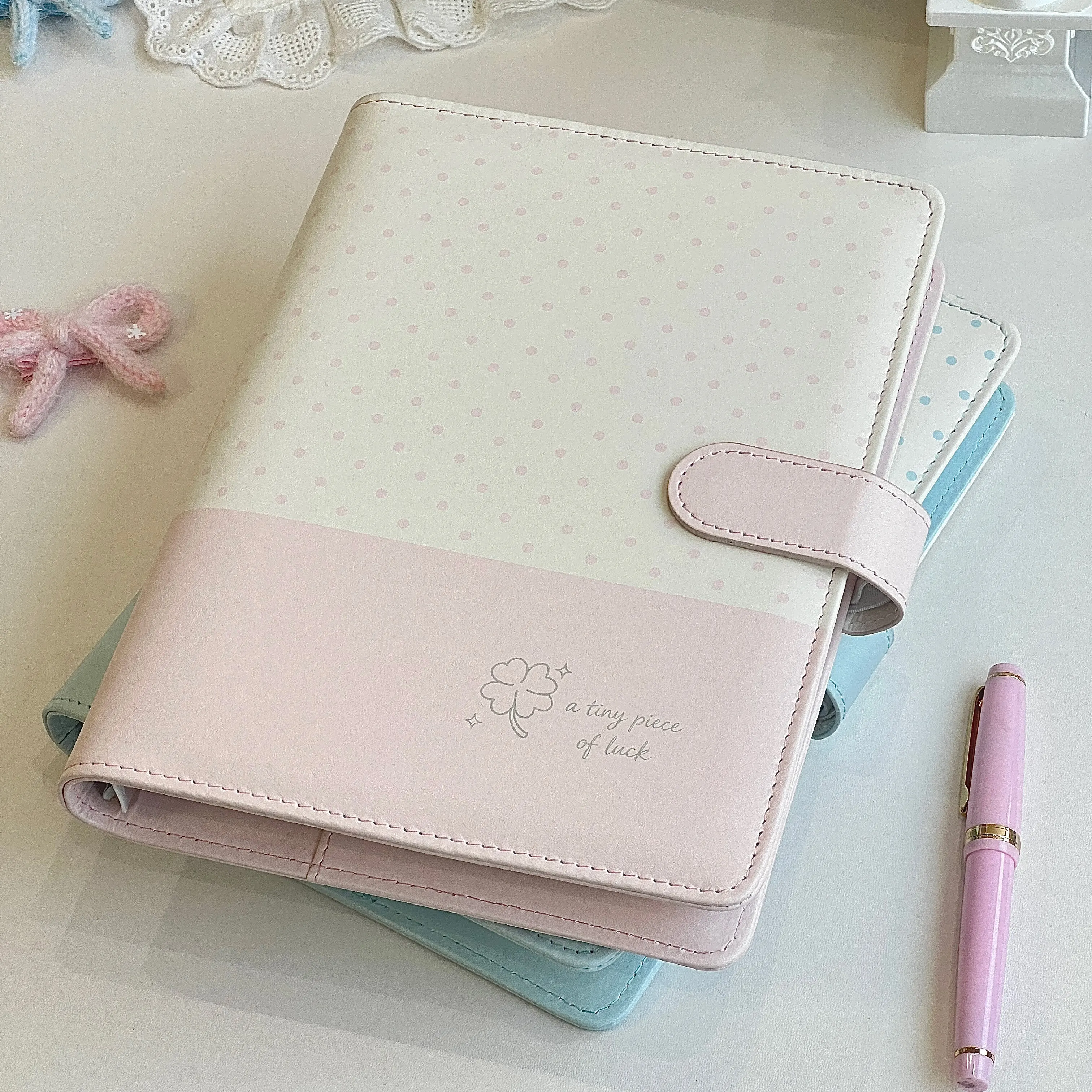 Cute Pink Polka Dot A5 4-Pocket Card Album – PU Leather Cover Binder for Polaroid Photo Collecting Small Cards