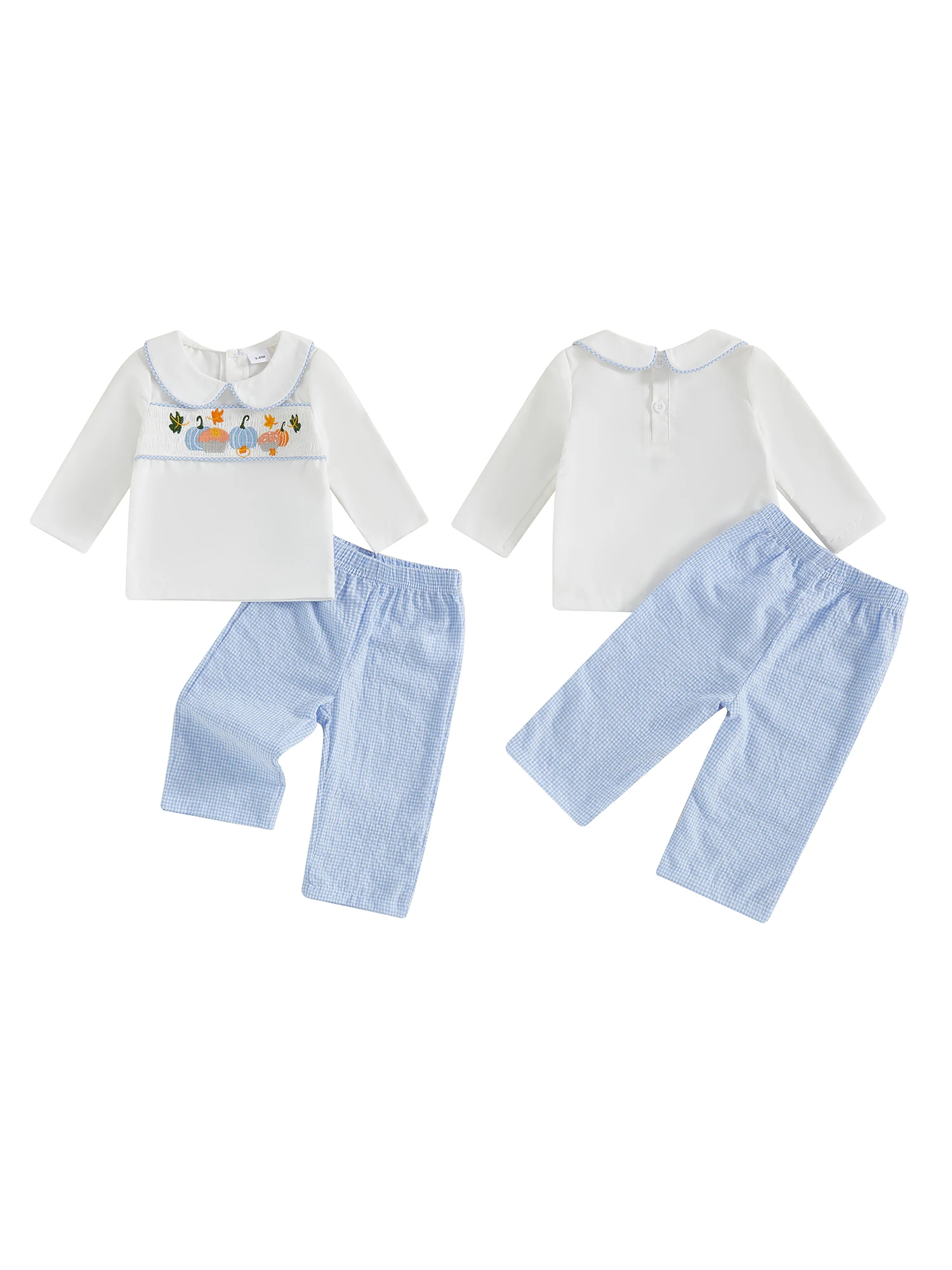 

Infant Boy 2-Piece Autumn Ensemble with Doll Collar Top and Pants - Cozy Toddler Clothing Set for Chilly Weather