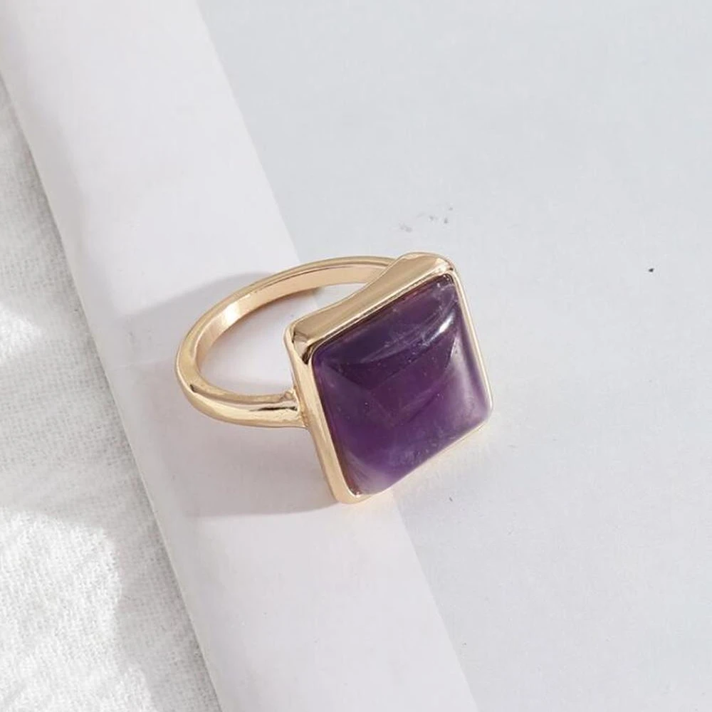 14mm Square Purple Kallaite White Green Pink Quartz Stone Rings Fashion Inner Dia 1.7cm Brincos Pendientes Jewelry for Women