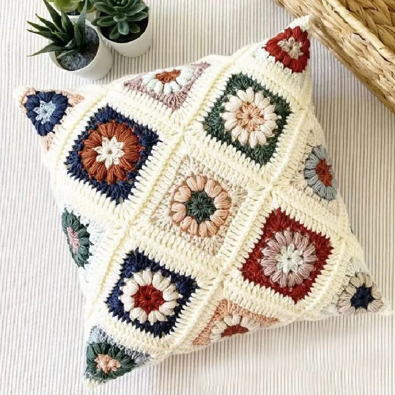 Handmade crocheted exquisite patchwork pattern pillow bag cushion cover cushion bag give friends a comfortable gift