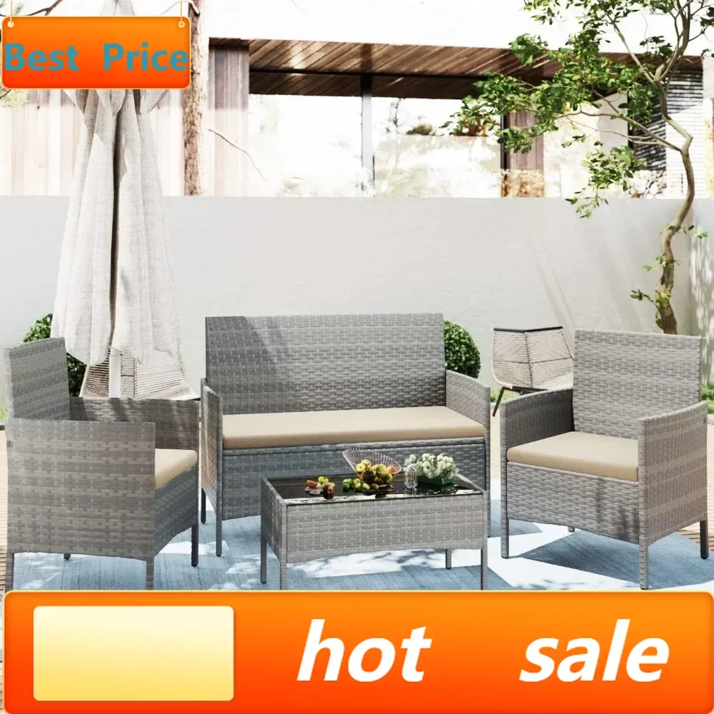 

hot-sellingHot salespatio furniture 4 pieces conversation sets outdoor wickerr rattan chairs garden backyard balcony porch pools