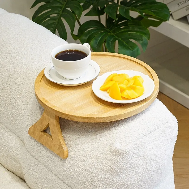 

Original Bamboo Wood Color Sofa Armrest Tray Portable Foldable Sofa Armrest Circular Clip-On Tray Household Snack Tea Tray ZF998