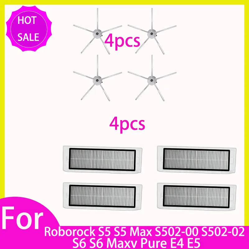 HEPA-filter, mop, hoofdborstel en zijborstel voor Roborock S5 S502-00 S502-02 S5 Max S6 MaxV S6 Pure E4 E5 robotstofzuiger reserveonderdelen