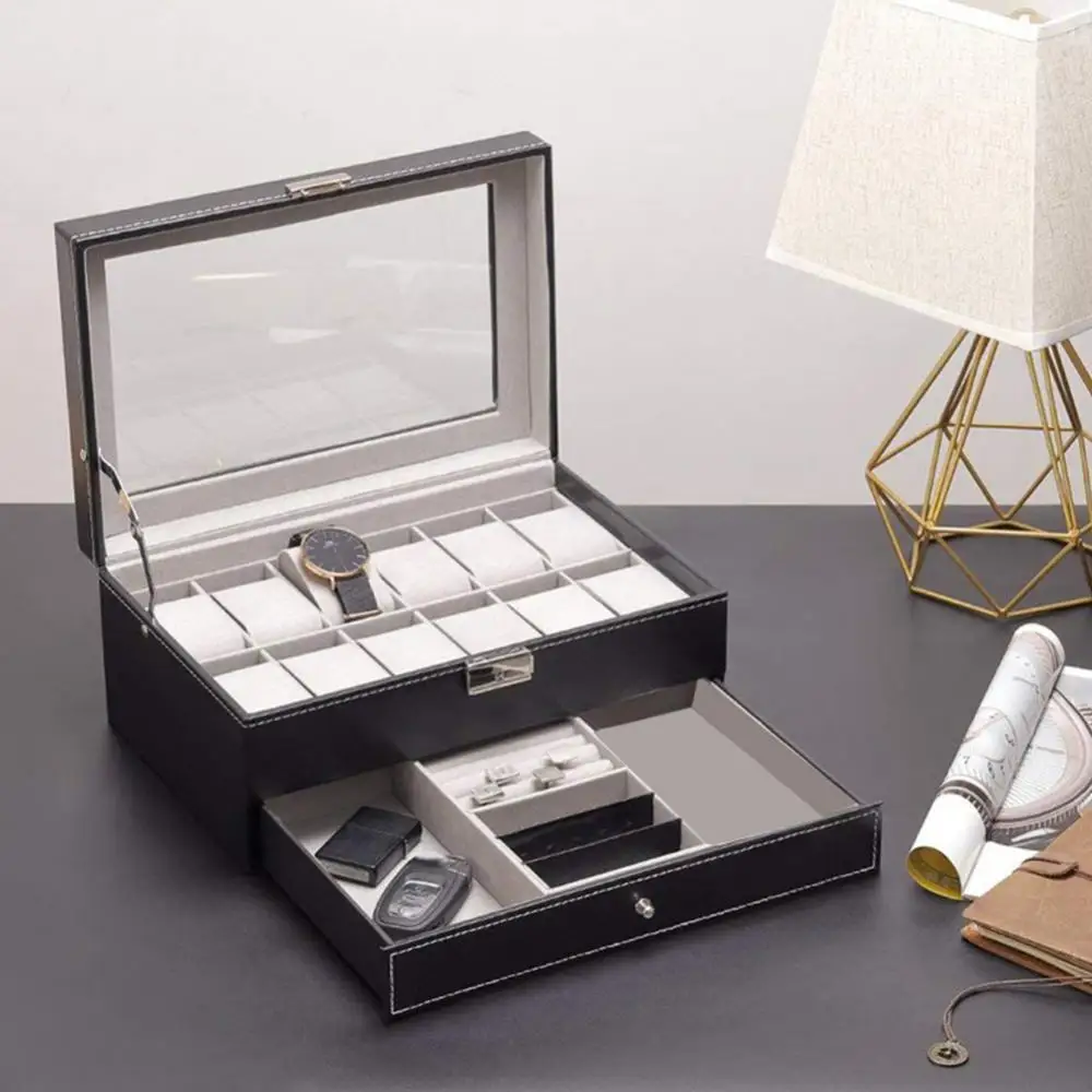 

Jewelry Box Double Layer 12 Slot Watch Organizer Jewelry Storage Box Display Collection Case