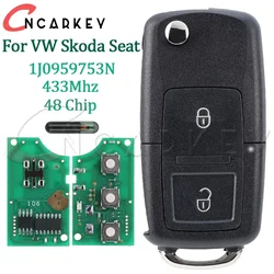 Folding Remote Car Key For VOLKSWAGEN VW Beetle Bora Golf SEAT Toledo SKODA Octavia 1J0959753N 433Mhz ID48 Blade HU66 Flip Fob