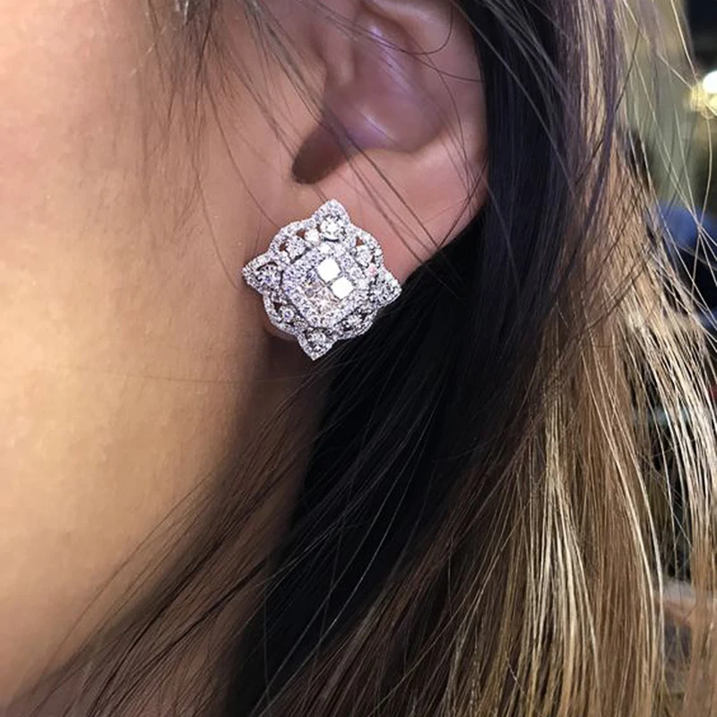 Huitan Bling Bling Kubische Zirkon Ohrstecker für Frauen Neu Gestaltete Temperament Elegante Braut Ohrringe Luxus Trendy Schmuck