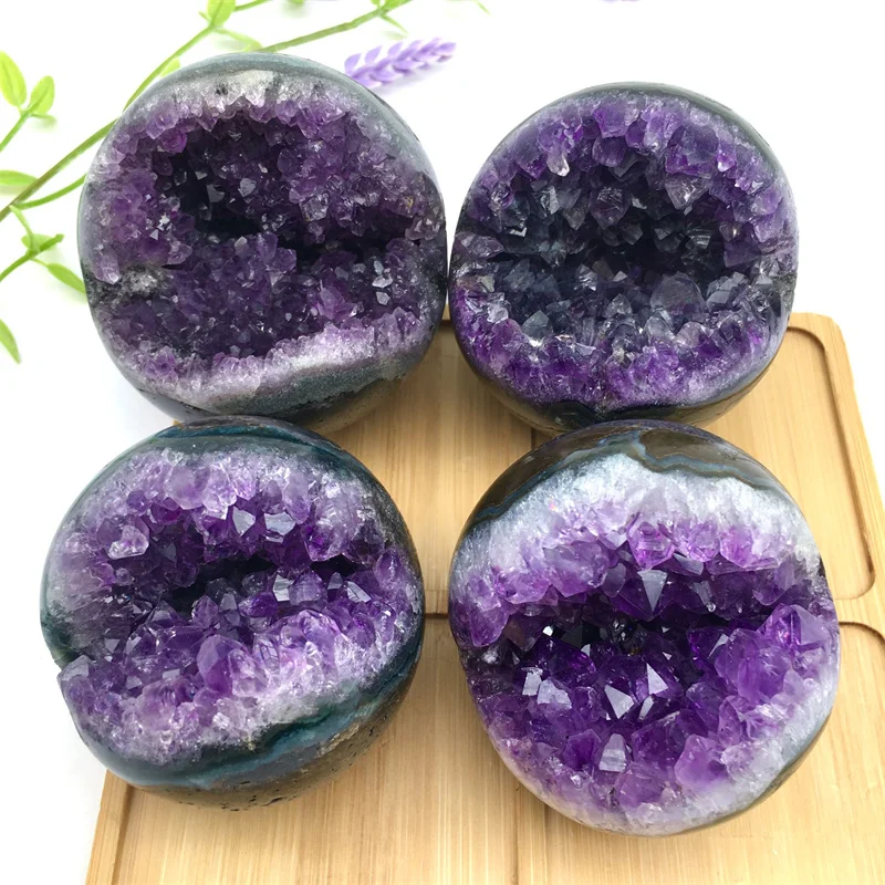 

Wholesale high quality dark purple amethyst cluster druzy sphere amethyst crystal geode sphere for decoration