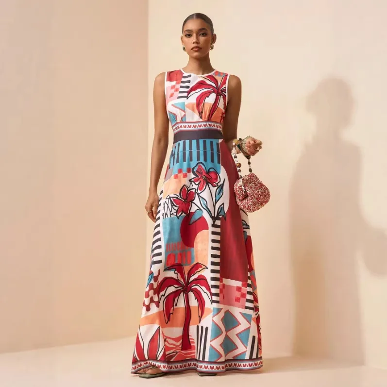 Bohemian Tropical Rainforest Print Dress Dresses Spring Summer Matching Set