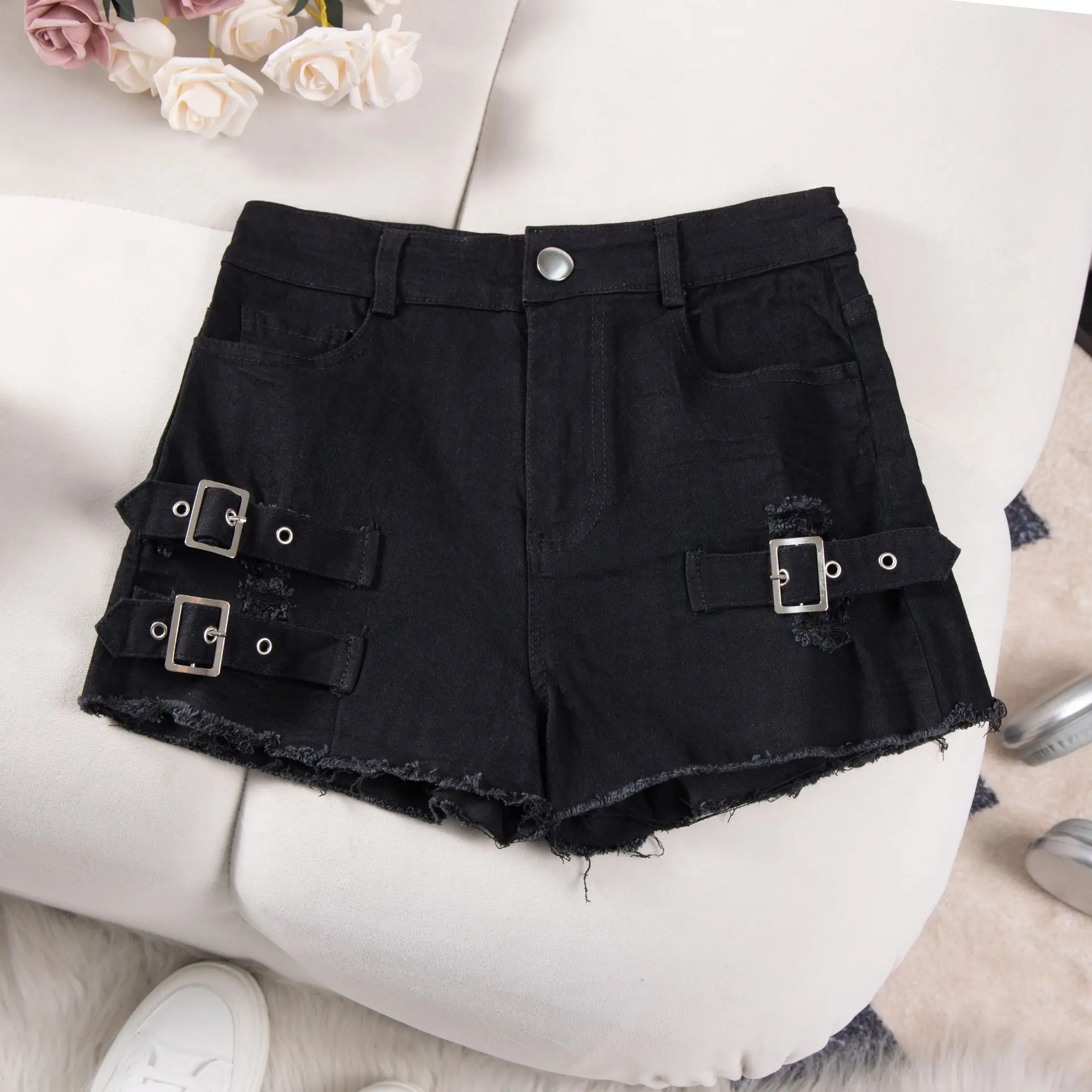 خريف جديد عالية الخصر مثير ممزق الدينيم المرن السراويل الجينز النساء