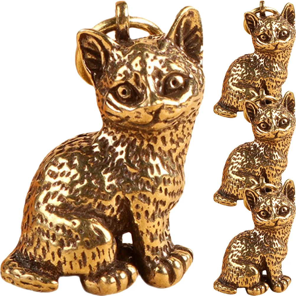 

4 Pcs Brass Cat Pendant Key Hello Indoor Vintage Ornaments Charmss Decorate