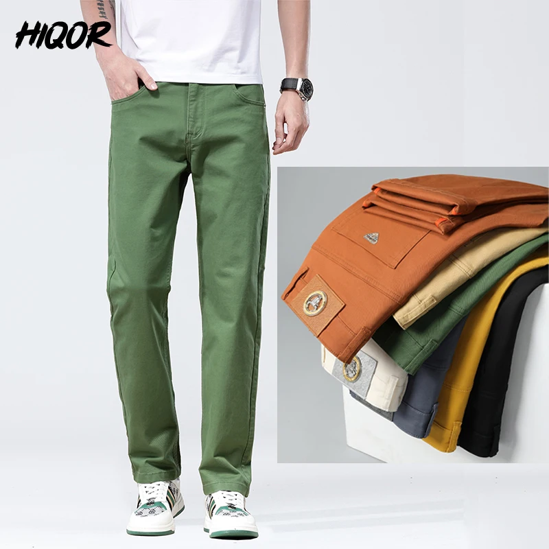 

HIQOR Business Cotton Casual Pants Man Fashion Slim Straight Trousers Male Brand Men's Clothing New In Logo Design Men Trousers