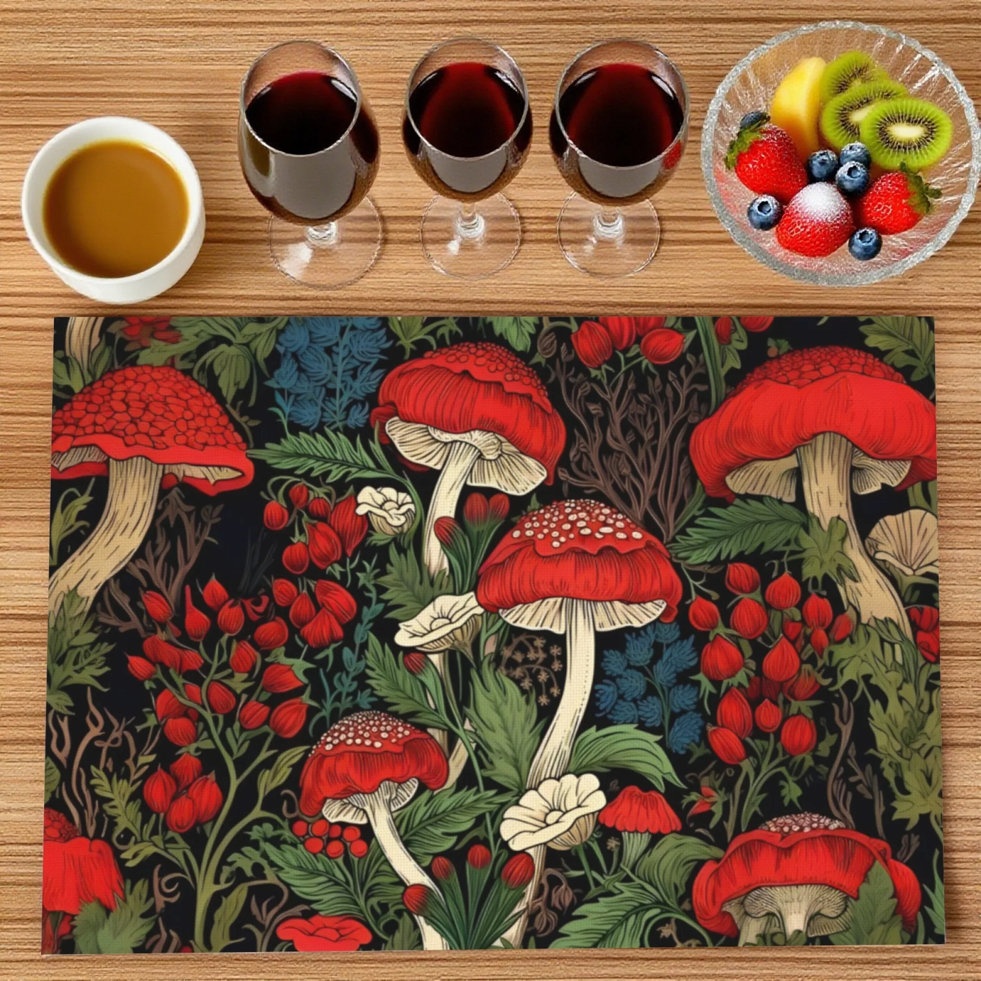 Classic Mushroom Floral Placemats Set of 4 Vibrant Table Mats for Dining Table Family Dinner Party Kitchen Home Decoration