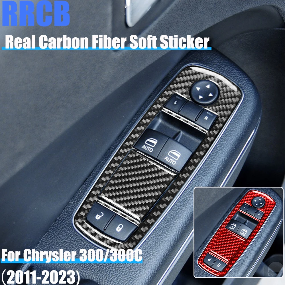 

Real Carbon Fiber Car Accessories Window Lift Panel Decorative Trim Interior Cover Soft Sticker For Chrysler 300 300C 2011-2023