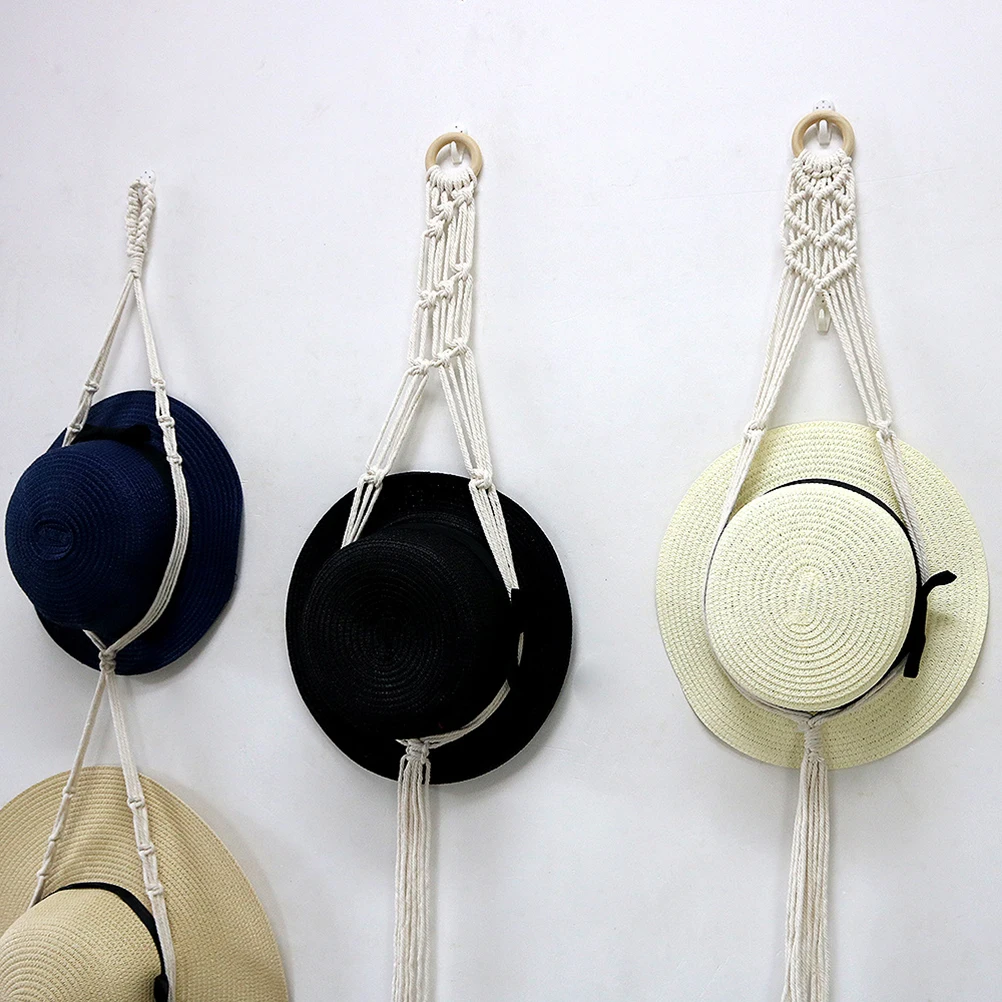 

3-piece Bohemian hat Rack Handmade Cotton Rope Woven Hat Hanger Bohemian Women hat Rack Storage Wall Display Room Decoration