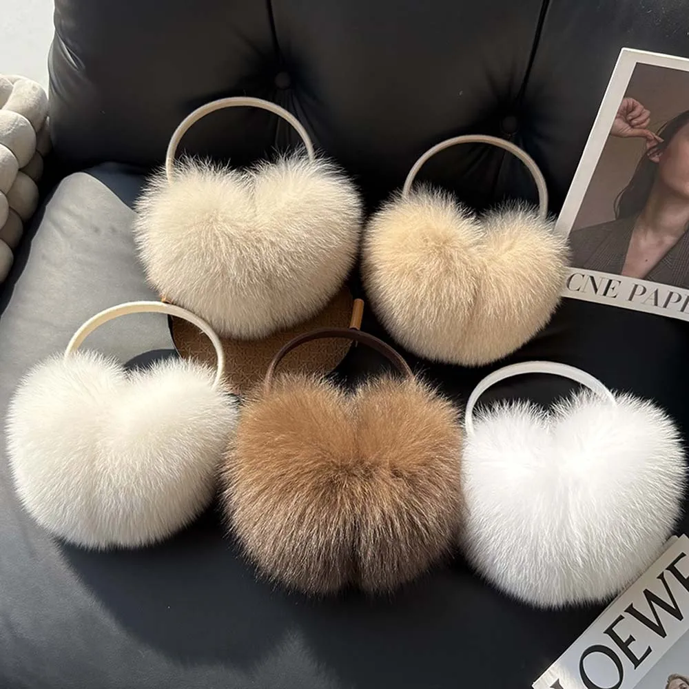 أغطية الأذن الدافئة النساء غطاء للأذنين فرو الثعلب الحقيقي النساء الشتاء سميكة الفراء الطبيعي رقيق غطاء للأذنين الإناث حماية الأذن غطاء للأذنين #3