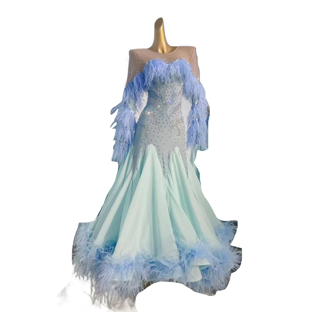 

Ballroom Dress High-end Customized Warm Down With Diamond Dance Skirt Tango Waltz Adult Stage Professional Clothing