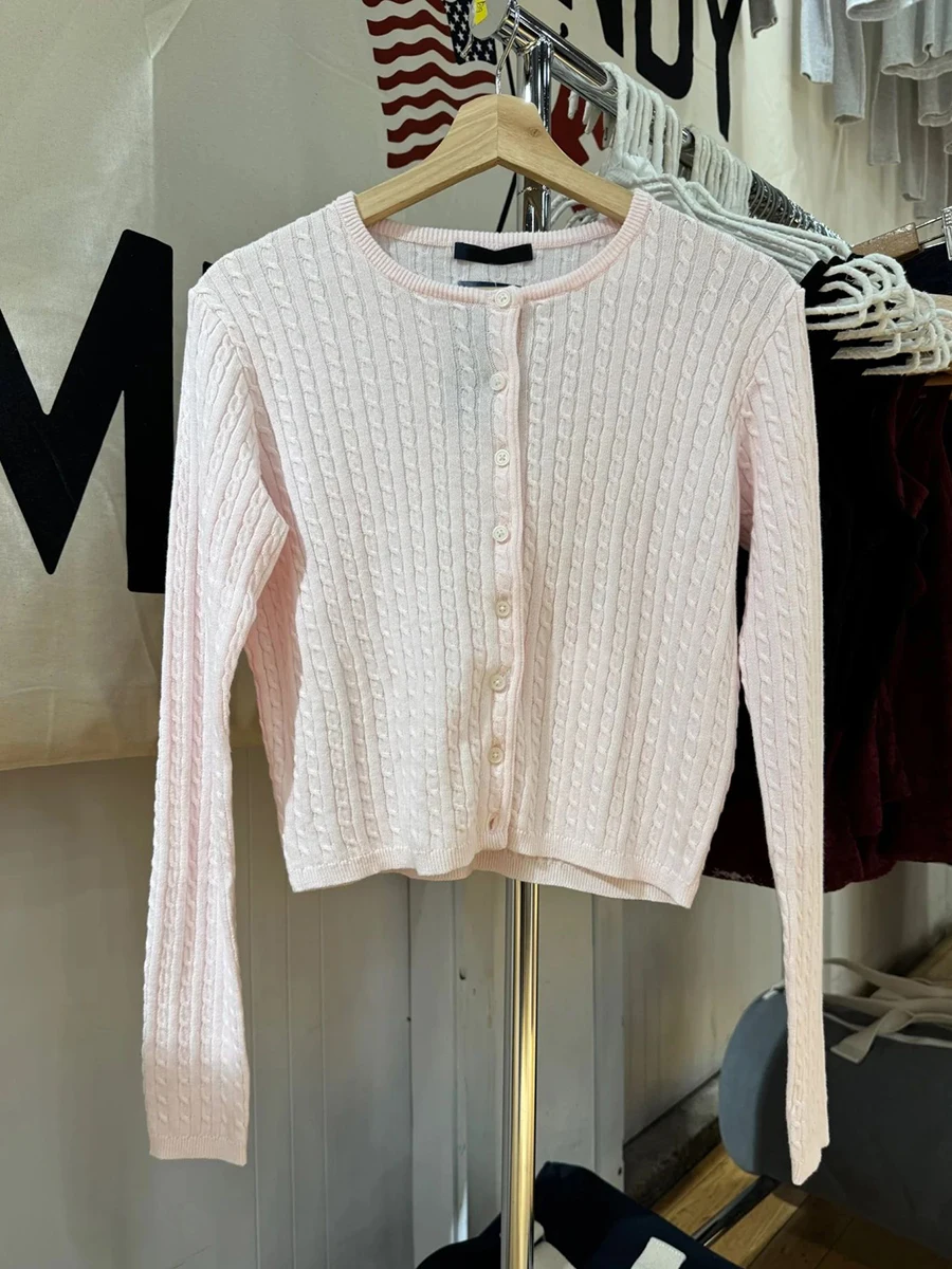 Twist Flower Baby Pink Sweater Cardigan Woman Autumn O-neck Single Breasted Long Sleeve Crop Top Cotton Sweet Cute Knitwear Tops