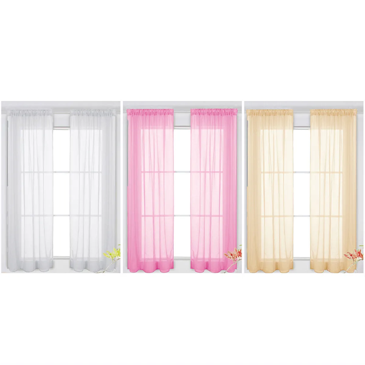 Green Solid Color Transparent Voile Curtains Semi Transparent Sheer Window Screen Perfect for Wedding Bedroom 100x200cm