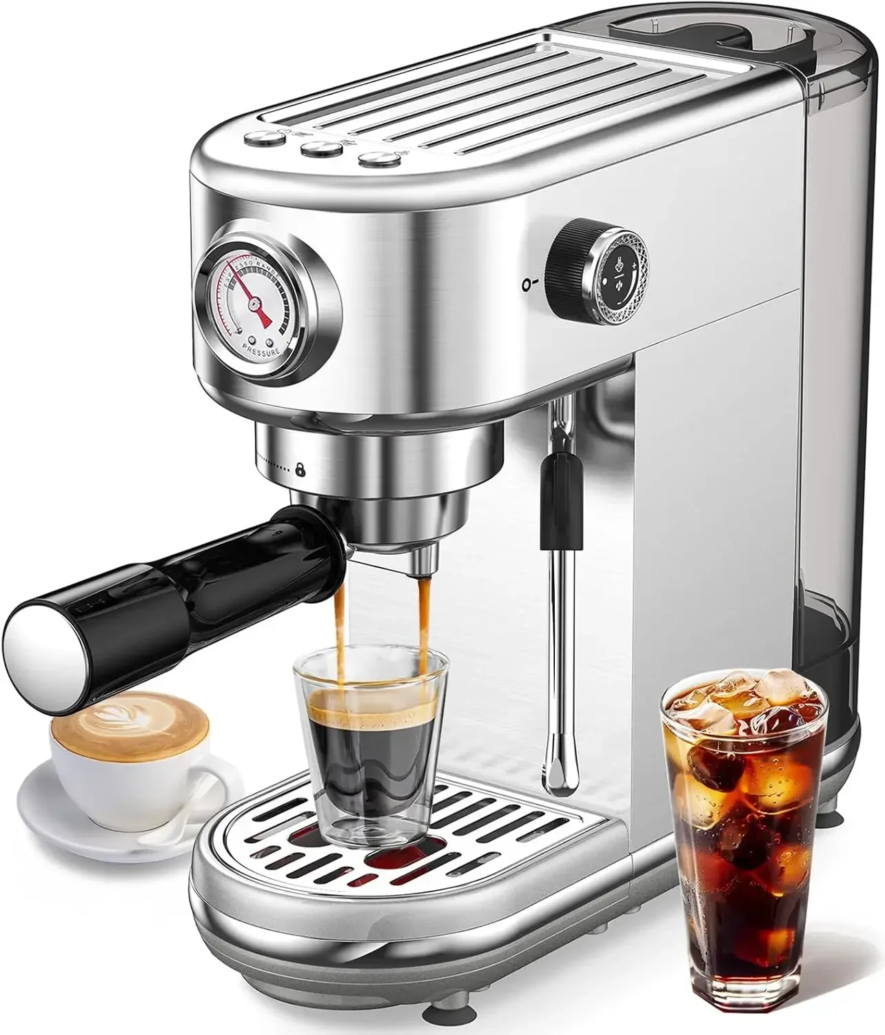 

Espresso Machine with Milk Frother, 20 Bar High Pressure Professional Espresso Maker Automatic, Compact Stainless Steel Coffee M