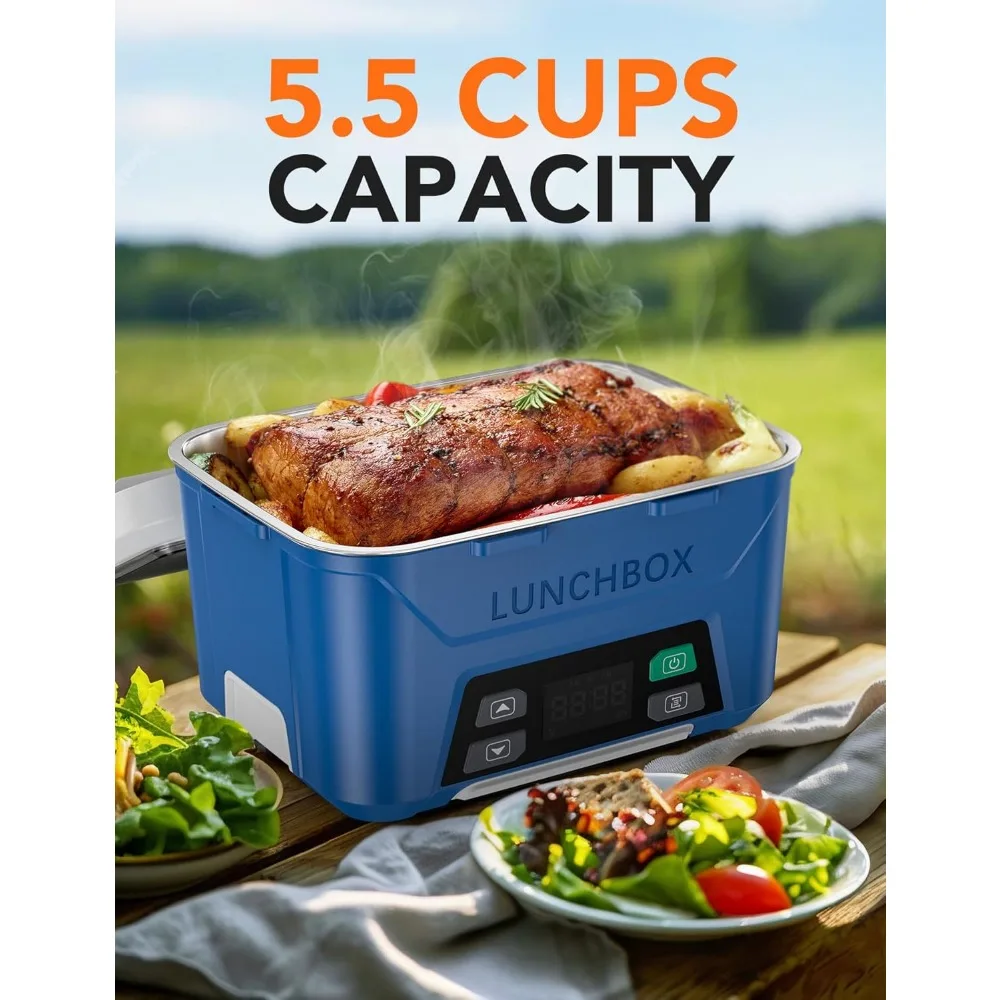 Cordless Electric Lunch Box with Auto Heat, 5.5 Cup Capacity, Removable Divider for Portable Food Warming