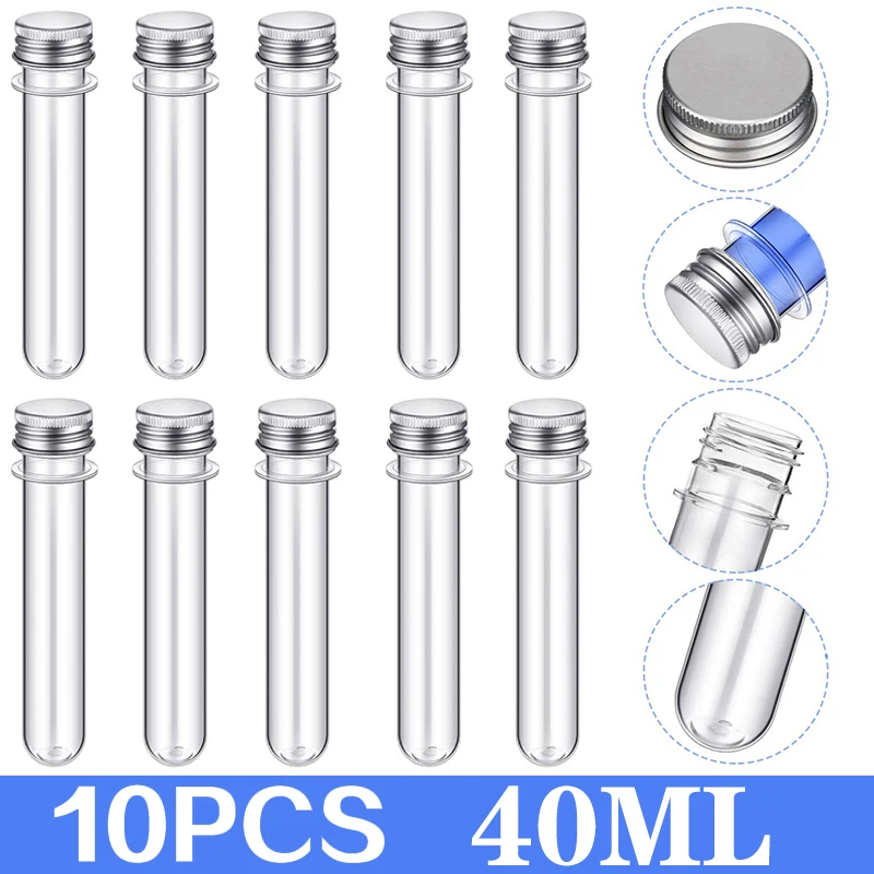 

10Pcs 40ml Plastic Test Tubes Clear and Transparent Candy Storage Containers with Screw Caps