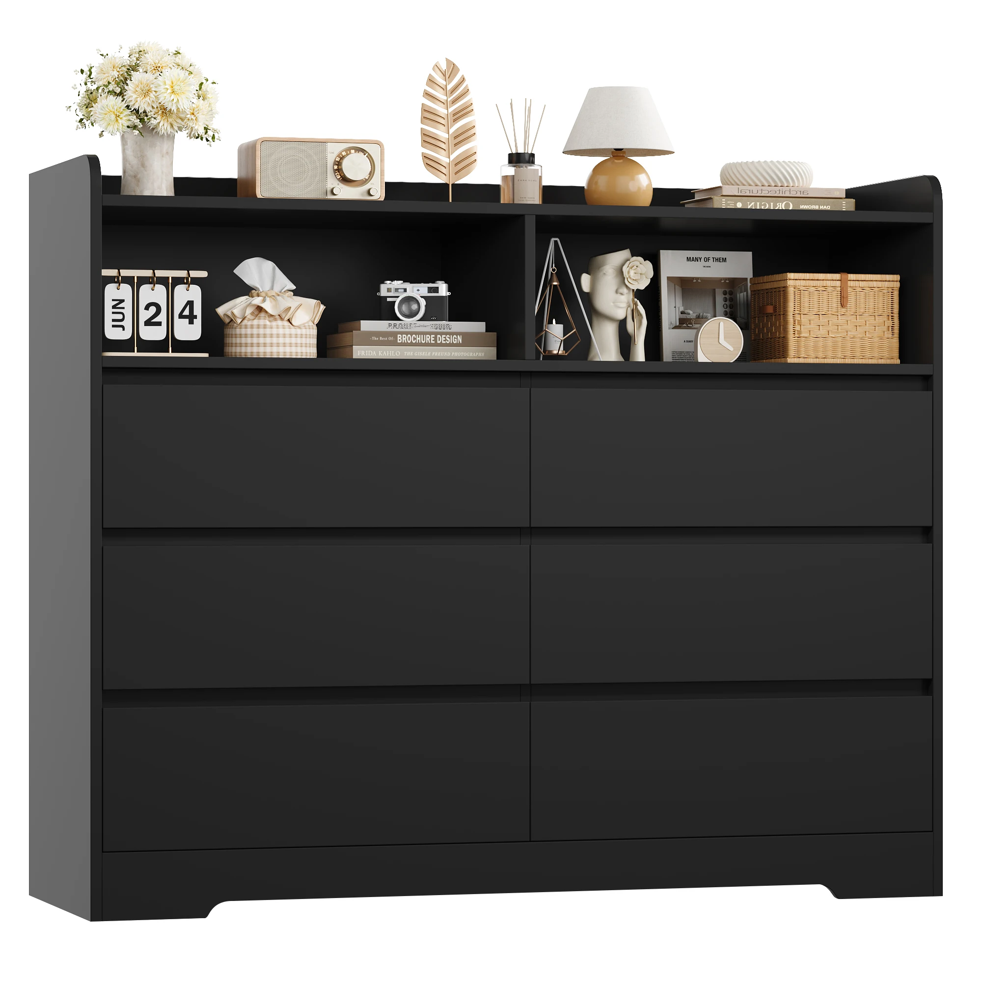 Getone Chest of Drawers Bedroom Storage Cabinet with 6 Drawers 2 Compartments Sideboard Furniture Wooden 120x40x100cm image 3