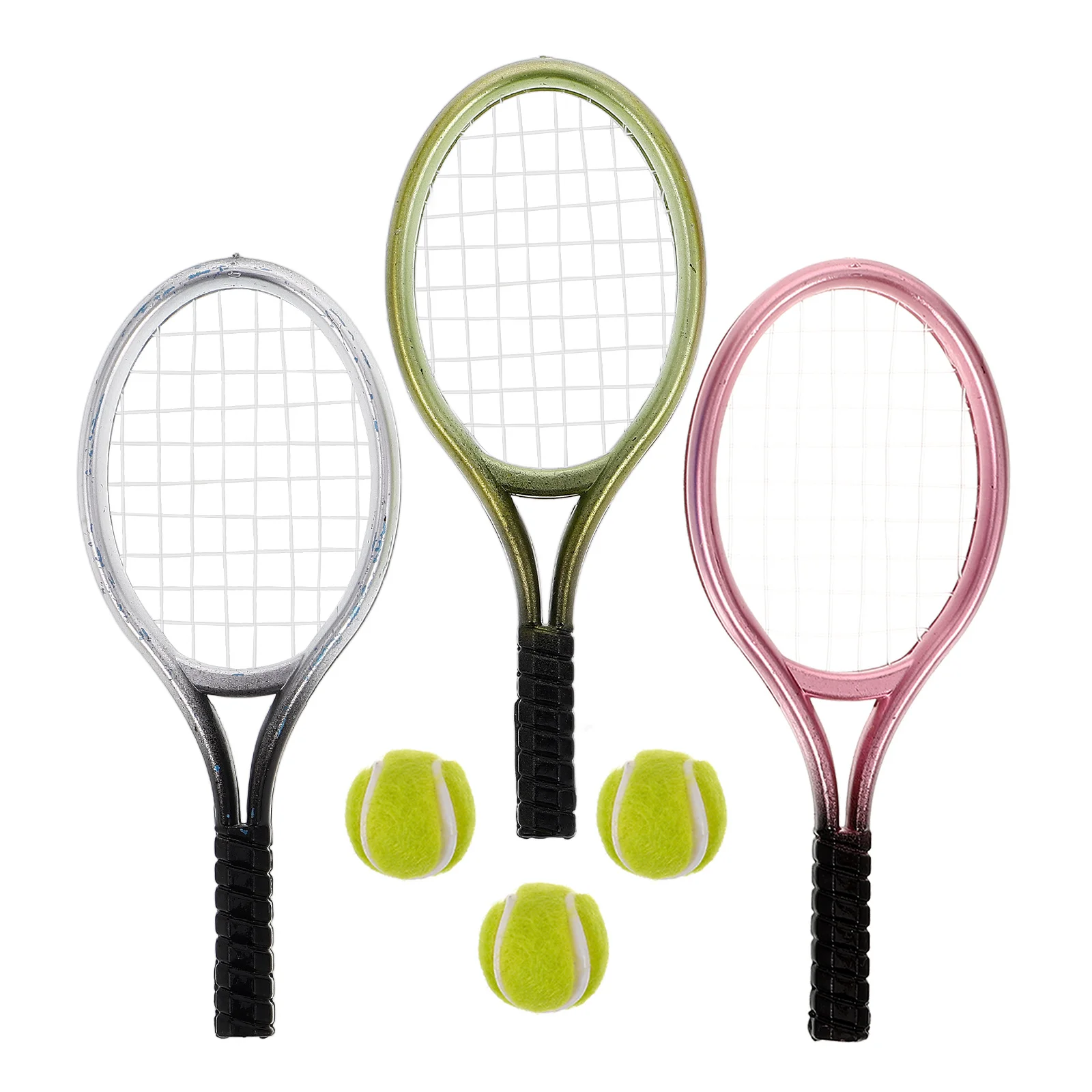 3 Sets Simulated Tennis Raquets Balls Racket Model for House Toy Sports Series Child