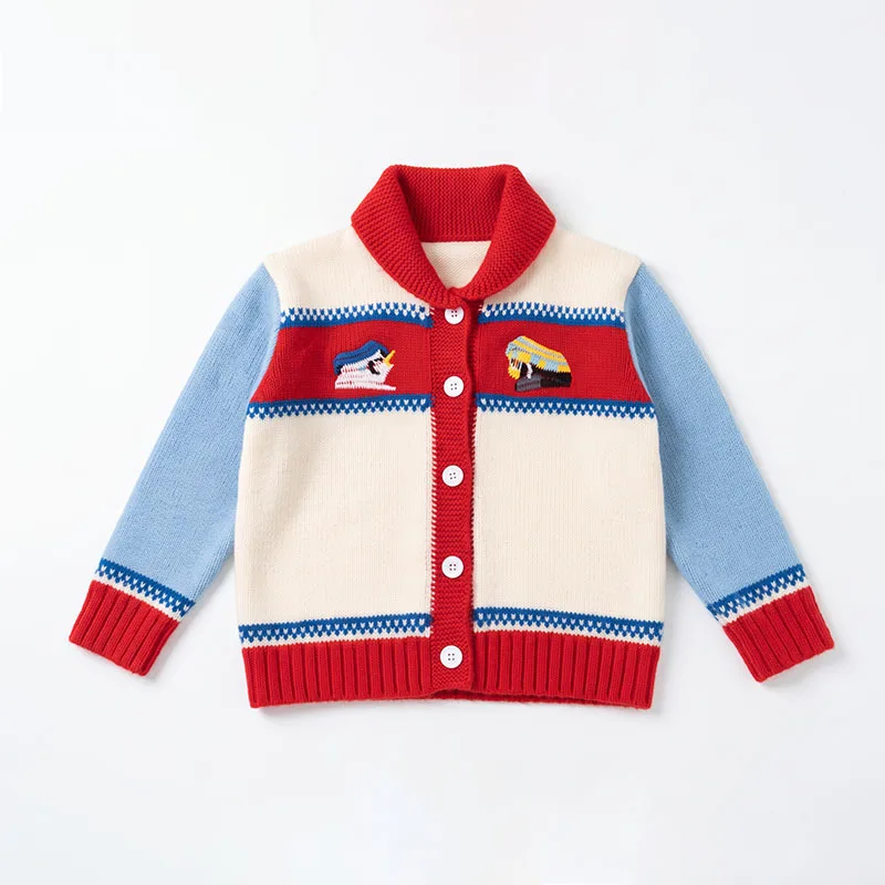 Kinder-Winterpullover mit Kragen, neuer Herbst-/Winter-Cardigan im Cartoon-Stil, süßer bestickter Cardigan für Kleinkinder – Detail 1