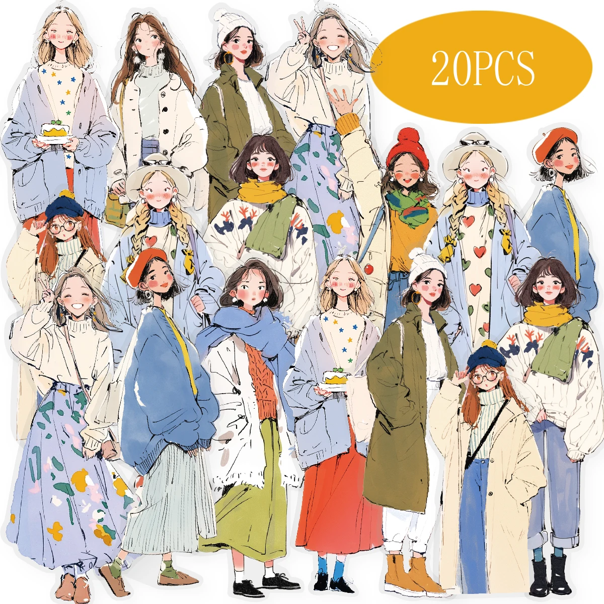 Etori Life Neighbor Girl 20 Stück Aufkleber mit warmen Farben und Mädchenmotiven, sanfte Atmosphäre, Journal-Collage-Material für Laptop, Handy-Aufkleber, Gepäck, Raumdekoration, handgemachtes