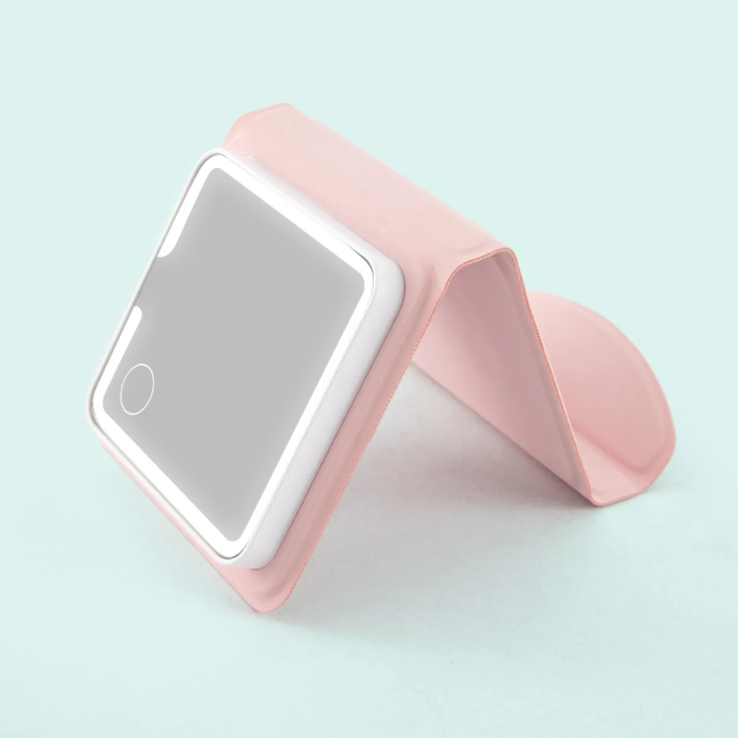 Travel-Friendly 2-Way Foldable Makeup Mirror - 5X/Plain Mirror, Touch LED Dimming, Rechargeable PU Waterproof Portable Vanity Mi