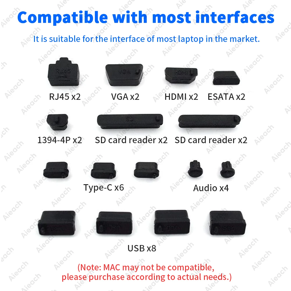 32pcs Computer Laptop Plugs Silicone Anti-Dust Cap For Type C, USB, HDMI, RJ45, SD Card, Headphone Ports, VGA Dustproof Stopper