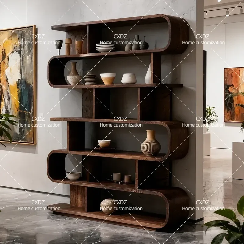Solid Wood Bookcase Minimalist Study Shelf Living Room Storage Cabinet Retro Multi-functional Bookshelf Light Luxury Home