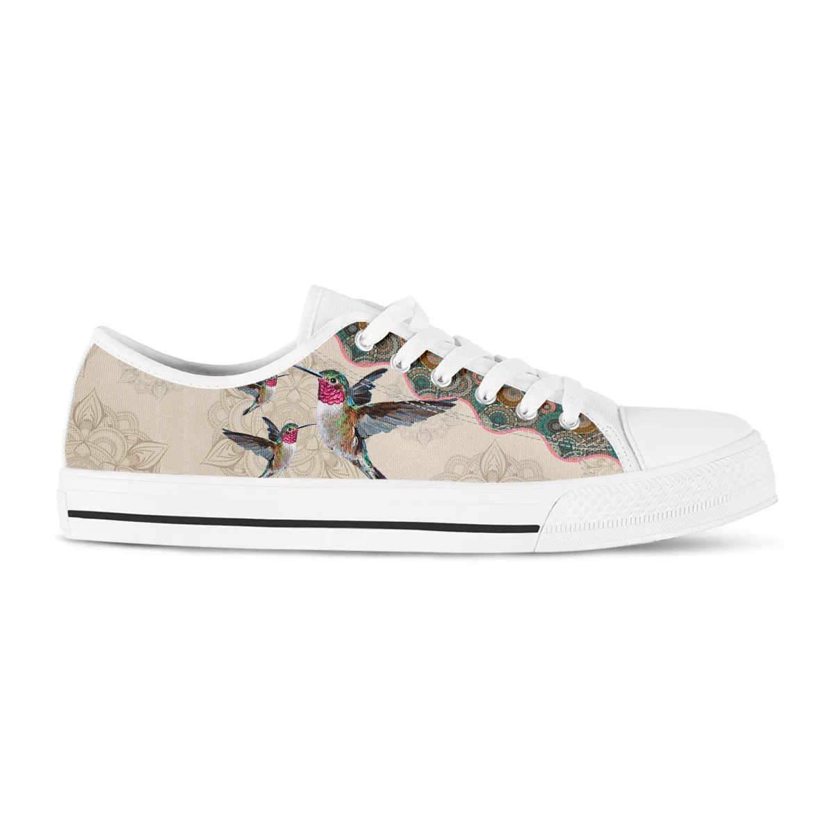 Bohemian Mandala Hummingbird Women Low Top Canvas Shoes Spring Autumn Girl Lace Up Sneakers Ladies Unisex Shoes