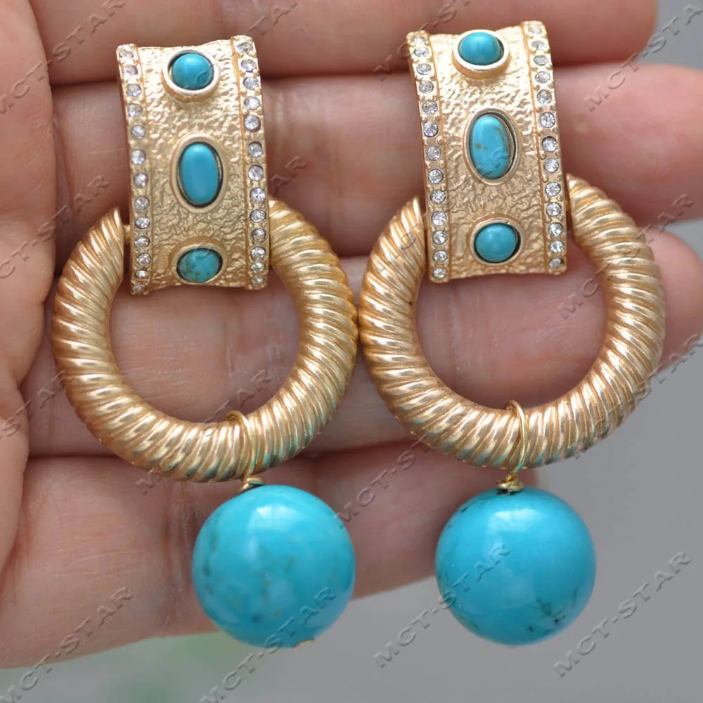 Green Round Turquoise Bead Dangle Earring Custom Jewelry (Z13805)