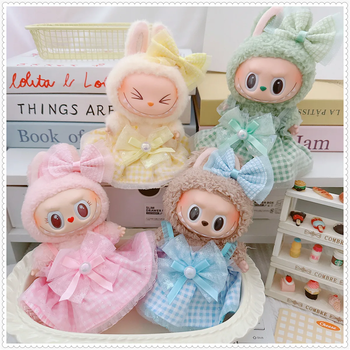 

15/17cm Labubu Clothes Idol Doll Party Pendant Plaid Skirt V1 V2 Plush Doll Clothing Accessories Fans Girls Collection Gifts