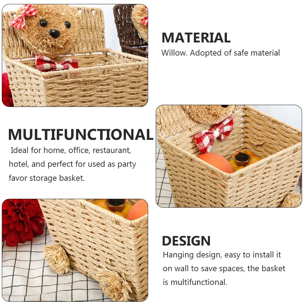 

Hamper Cartoon Bear Hanging Basket Small Storage Container Baskets Khaki Wicker Toy Child