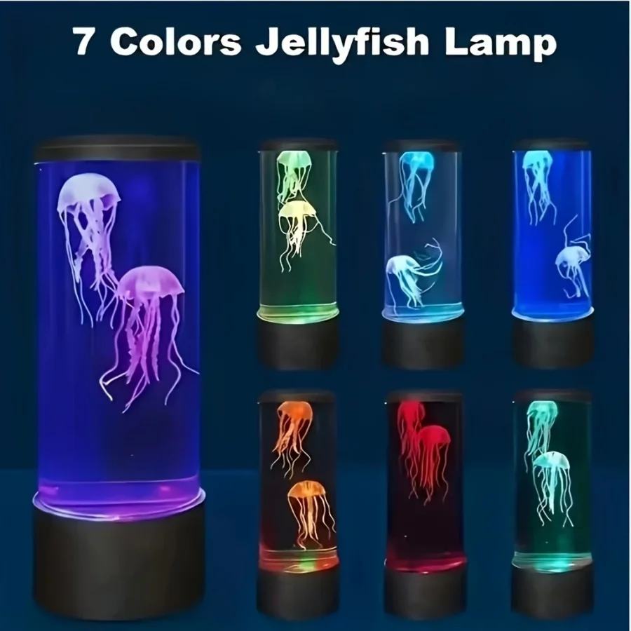 Jellyfish Lava Lamp with Multiple Color Changes 8-inch Small Night Light USB Plug in Atmosphere Light