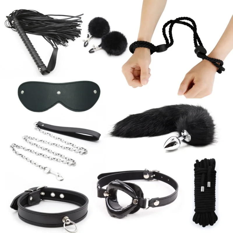 Manette erotiche frusta ciglia Bdsm maschera fasciatura bavaglio collare schiavo Fetish giocattolo del sesso Plug anale merci per giochi per adulti accessori esotici