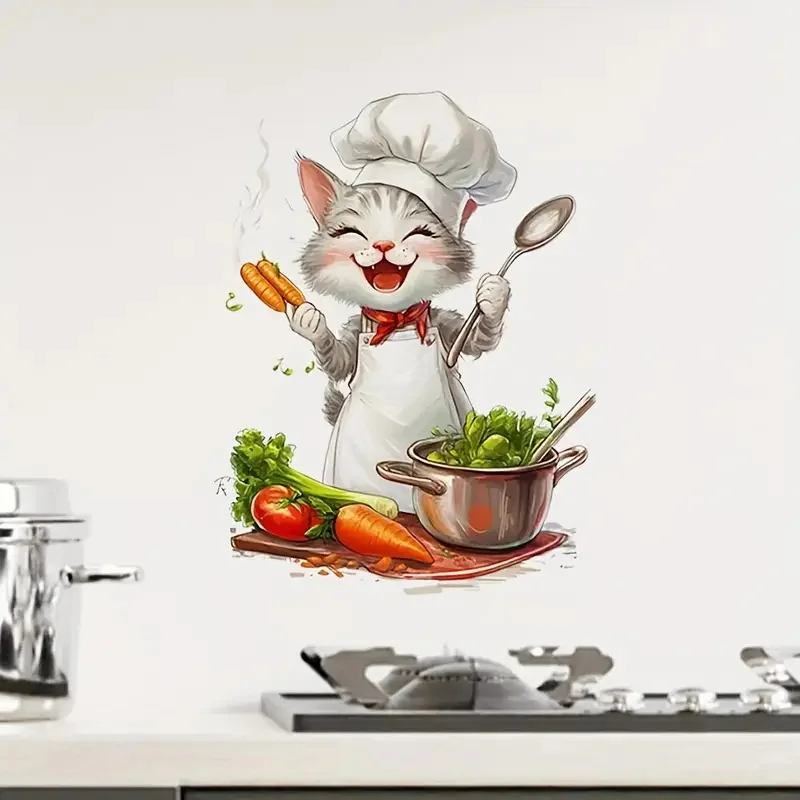 

Cartoon Cat Cooking Stickers, Art Wall for Home, Cabinet, Refrigerator, Door, Toilet,Decoration, Vinyl Car Decals