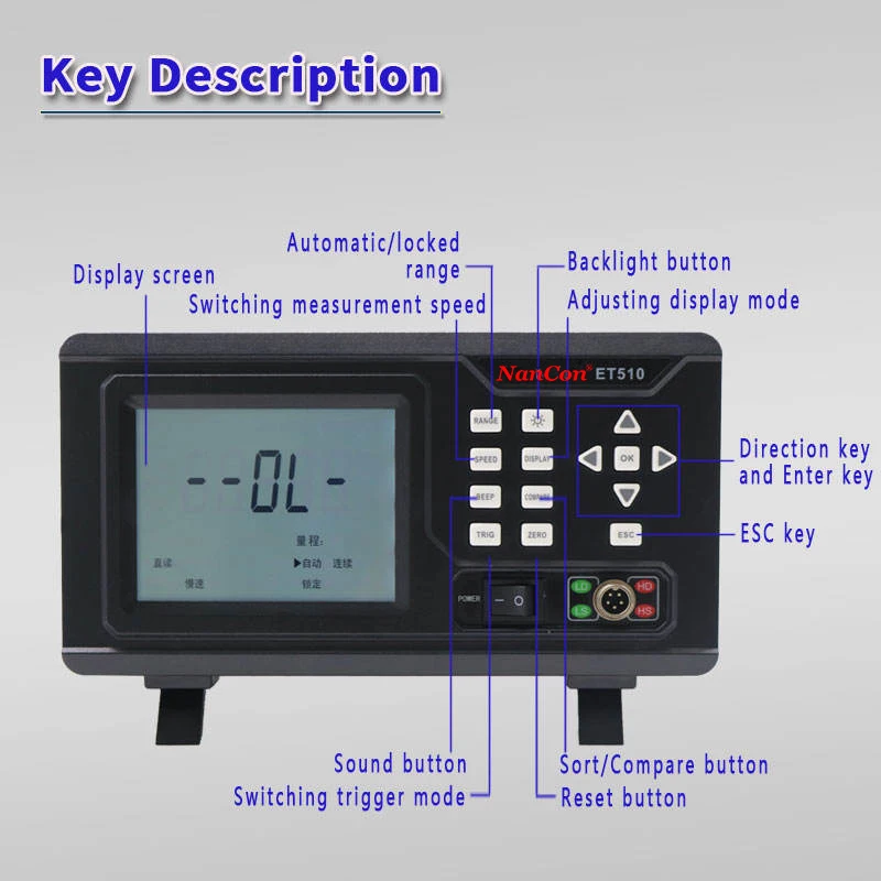Máquina de prueba Universal de precisión de lectura directa DC 100mA 10μQ ~ 20kΩ clasificación lenta/rápida probador de baja resistencia de corriente directa